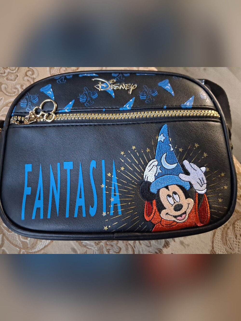 Disney Fantasia Crossbody Bag in Black and Blue with Gold Hardware